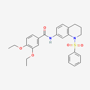 molecular formula C26H28N2O5S B2731065 3,4-diethoxy-N-(1-(phenylsulfonyl)-1,2,3,4-tetrahydroquinolin-7-yl)benzamide CAS No. 1005299-39-7