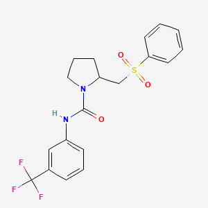 molecular formula C19H19F3N2O3S B2731072 2-((phenylsulfonyl)methyl)-N-(3-(trifluoromethyl)phenyl)pyrrolidine-1-carboxamide CAS No. 1448121-95-6