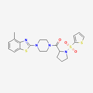 molecular formula C21H24N4O3S3 B2731089 (4-(4-Methylbenzo[d]thiazol-2-yl)piperazin-1-yl)(1-(thiophen-2-ylsulfonyl)pyrrolidin-2-yl)methanone CAS No. 1101878-80-1