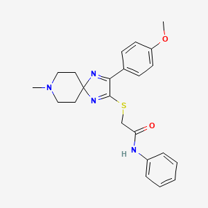 molecular formula C23H26N4O2S B2731095 2-((3-(4-甲氧基苯基)-8-甲基-1,4,8-三氮杂螺[4.5]癸-1,3-二烯-2-基)硫基)-N-苯基乙酰胺 CAS No. 1185032-37-4