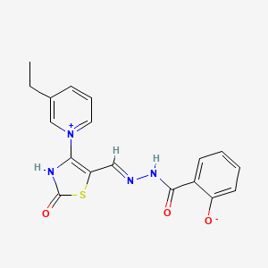 molecular formula C18H16N4O3S B2731100 (E)-4-(3-ethylpyridin-1-ium-1-yl)-5-((2-(2-hydroxybenzoyl)hydrazono)methyl)-2-oxothiazol-3-ide CAS No. 370076-50-9