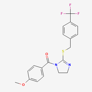 (4-methoxyphenyl)(2-((4-(trifluoromethyl)benzyl)thio)-4,5-dihydro-1H-imidazol-1-yl)methanone