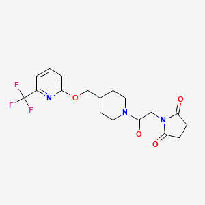 molecular formula C18H20F3N3O4 B2731113 1-[2-Oxo-2-[4-[[6-(trifluoromethyl)pyridin-2-yl]oxymethyl]piperidin-1-yl]ethyl]pyrrolidine-2,5-dione CAS No. 2380043-32-1