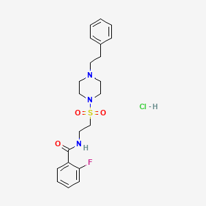 molecular formula C21H27ClFN3O3S B2731121 2-氟代-N-(2-((4-苯乙基哌嗪-1-基)磺酰基)乙基)苯甲酰胺盐酸盐 CAS No. 1330291-99-0
