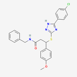 molecular formula C25H23ClN4O2S B2731130 N-benzyl-3-{[5-(4-chlorophenyl)-4H-1,2,4-triazol-3-yl]sulfanyl}-3-(4-methoxyphenyl)propanamide CAS No. 690249-39-9