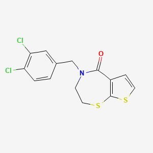 molecular formula C14H11Cl2NOS2 B2731169 4-(3,4-二氯苯甲基)-3,4-二氢噻吩并[3,2-f][1,4]噻杂环戊烷-5(2H)-酮 CAS No. 478247-16-4