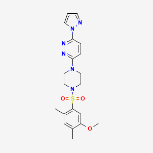 molecular formula C20H24N6O3S B2731171 3-(4-((5-甲氧基-2,4-二甲基苯基)磺酰基)哌嗪-1-基)-6-(1H-吡唑-1-基)吡啶并[1,2,4]嘧啶 CAS No. 1014091-88-3
