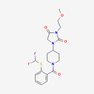 molecular formula C19H23F2N3O4S B2731172 1-(1-(2-((Difluoromethyl)thio)benzoyl)piperidin-4-yl)-3-(2-methoxyethyl)imidazolidine-2,4-dione CAS No. 2034280-12-9