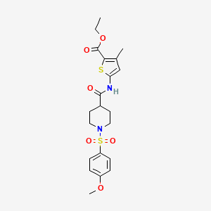 molecular formula C21H26N2O6S2 B2731191 Ethyl 5-(1-((4-methoxyphenyl)sulfonyl)piperidine-4-carboxamido)-3-methylthiophene-2-carboxylate CAS No. 923426-20-4