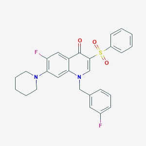 molecular formula C27H24F2N2O3S B2731194 3-(Benzenesulfonyl)-6-fluoro-1-[(3-fluorophenyl)methyl]-7-(piperidin-1-yl)-1,4-dihydroquinolin-4-one CAS No. 892761-37-4