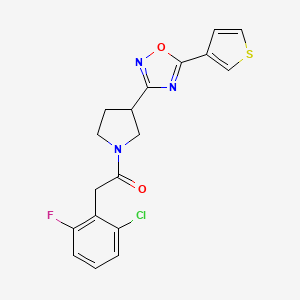 molecular formula C18H15ClFN3O2S B2731200 2-(2-Chloro-6-fluorophenyl)-1-(3-(5-(thiophen-3-yl)-1,2,4-oxadiazol-3-yl)pyrrolidin-1-yl)ethanone CAS No. 2034414-47-4