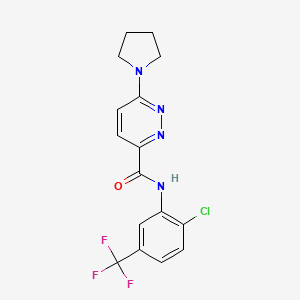 molecular formula C16H14ClF3N4O B2731237 N-(2-氯-5-(三氟甲基)苯基)-6-(吡咯啉-1-基)吡啶-3-甲酰胺 CAS No. 1396790-87-6