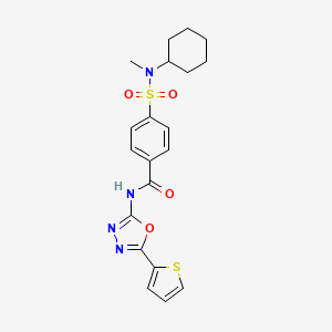 molecular formula C20H22N4O4S2 B2731245 4-(N-cyclohexyl-N-methylsulfamoyl)-N-(5-(thiophen-2-yl)-1,3,4-oxadiazol-2-yl)benzamide CAS No. 533871-94-2