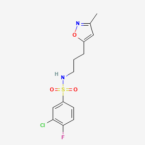 molecular formula C13H14ClFN2O3S B2731264 3-chloro-4-fluoro-N-(3-(3-methylisoxazol-5-yl)propyl)benzenesulfonamide CAS No. 2034244-91-0