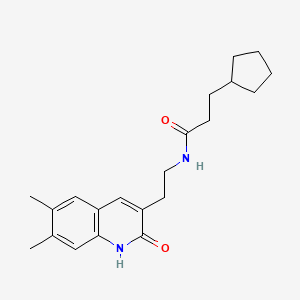 3-cyclopentyl-N-[2-(6,7-dimethyl-2-oxo-1H-quinolin-3-yl)ethyl]propanamide