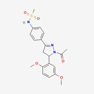 molecular formula C20H23N3O5S B2731311 N-(4-(1-acetyl-5-(2,5-dimethoxyphenyl)-4,5-dihydro-1H-pyrazol-3-yl)phenyl)methanesulfonamide CAS No. 797775-08-7