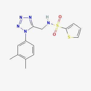 molecular formula C14H15N5O2S2 B2731318 N-((1-(3,4-dimethylphenyl)-1H-tetrazol-5-yl)methyl)thiophene-2-sulfonamide CAS No. 941922-36-7