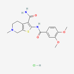 molecular formula C18H22ClN3O4S B2731326 2-(3,4-二甲氧基苯甲酰基)-6-甲基-4,5,6,7-四氢噻吩[2,3-c]吡啶-3-羧酰胺 盐酸盐 CAS No. 1215529-49-9