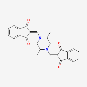 molecular formula C26H22N2O4 B2731327 2-((4-((1,3-Dioxoindan-2-ylidene)methyl)-2,5-dimethylpiperazinyl)methylene)indane-1,3-dione CAS No. 42986-03-8