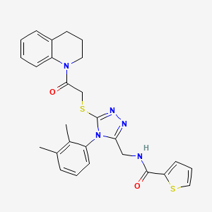 molecular formula C27H27N5O2S2 B2731350 N-[[5-[2-(3,4-dihydro-2H-quinolin-1-yl)-2-oxoethyl]sulfanyl-4-(2,3-dimethylphenyl)-1,2,4-triazol-3-yl]methyl]thiophene-2-carboxamide CAS No. 394233-54-6