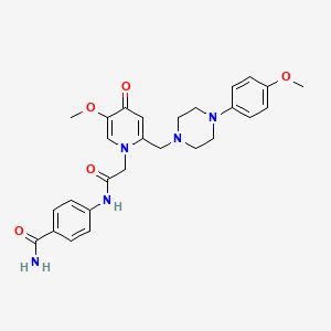 molecular formula C27H31N5O5 B2731358 4-(2-(5-methoxy-2-((4-(4-methoxyphenyl)piperazin-1-yl)methyl)-4-oxopyridin-1(4H)-yl)acetamido)benzamide CAS No. 921479-59-6