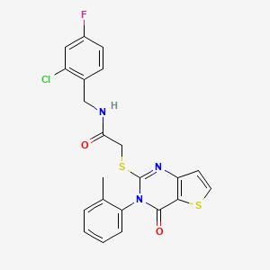 molecular formula C22H17ClFN3O2S2 B2731371 N-(2-chloro-4-fluorobenzyl)-2-{[3-(2-methylphenyl)-4-oxo-3,4-dihydrothieno[3,2-d]pyrimidin-2-yl]sulfanyl}acetamide CAS No. 1291864-09-9