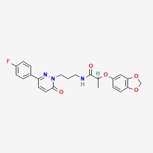 molecular formula C23H22FN3O5 B2731379 2-(benzo[d][1,3]dioxol-5-yloxy)-N-(3-(3-(4-fluorophenyl)-6-oxopyridazin-1(6H)-yl)propyl)propanamide CAS No. 1021217-58-2