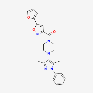 molecular formula C23H23N5O3 B2731395 (4-(3,5-dimethyl-1-phenyl-1H-pyrazol-4-yl)piperazin-1-yl)(5-(furan-2-yl)isoxazol-3-yl)methanone CAS No. 1257550-89-2