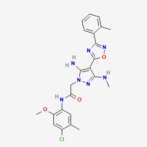 molecular formula C23H24ClN7O3 B2731487 2-(5-氨基-3-(甲基氨基)-4-(3-(邻甲苯基)-1,2,4-噁二唑-5-基)-1H-吡唑-1-基)-N-(4-氯-2-甲氧基-5-甲基苯基)乙酰胺 CAS No. 1170493-98-7
