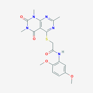 molecular formula C19H21N5O5S B2731494 N-(2,5-二甲氧基苯基)-2-((2,6,8-三甲基-5,7-二氧代-5,6,7,8-四氢嘧啶并[4,5-d]嘧啶-4-基)硫)乙酰胺 CAS No. 852168-25-3
