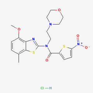 molecular formula C20H23ClN4O5S2 B2731496 N-(4-methoxy-7-methylbenzo[d]thiazol-2-yl)-N-(2-morpholinoethyl)-5-nitrothiophene-2-carboxamide hydrochloride CAS No. 1216579-56-4
