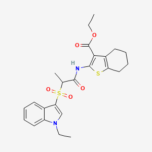 molecular formula C24H28N2O5S2 B2731497 乙酸2-(2-((1-乙基-1H-吲哚-3-基)磺酰)丙酰胺基)-4,5,6,7-四氢苯并[b]噻吩-3-甲酸酯 CAS No. 686743-78-2