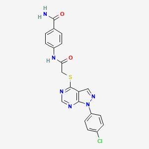 molecular formula C20H15ClN6O2S B2731500 4-(2-((1-(4-氯苯基)-1H-吡唑并[3,4-d]嘧啶-4-基)硫)乙酰胺基)苯甲酰胺 CAS No. 872860-32-7