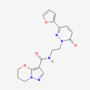molecular formula C17H17N5O4 B2731536 N-(2-(3-(furan-2-yl)-6-oxopyridazin-1(6H)-yl)ethyl)-6,7-dihydro-5H-pyrazolo[5,1-b][1,3]oxazine-3-carboxamide CAS No. 1428364-59-3