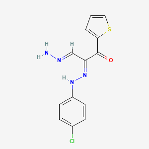 molecular formula C13H11ClN4OS B2731538 (2E,3E)-2-[2-(4-chlorophenyl)hydrazin-1-ylidene]-3-hydrazinylidene-1-(thiophen-2-yl)propan-1-one CAS No. 338414-13-4