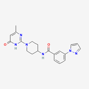 molecular formula C20H22N6O2 B2731548 N-(1-(4-甲基-6-氧代-1,6-二氢嘧啶-2-基)哌啶-4-基)-3-(1H-吡唑-1-基)苯甲酰胺 CAS No. 1904203-80-0