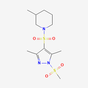 molecular formula C12H21N3O4S2 B2731553 1-((3,5-dimethyl-1-(methylsulfonyl)-1H-pyrazol-4-yl)sulfonyl)-3-methylpiperidine CAS No. 956271-10-6