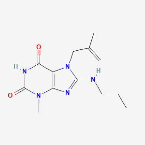 molecular formula C13H19N5O2 B2731601 3-甲基-7-(2-甲基丙烯基)-8-(丙基氨基)-1H-嘌呤-2,6(3H,7H)-二酮 CAS No. 442865-15-8