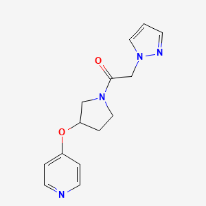 molecular formula C14H16N4O2 B2731605 2-(1H-吡唑-1-基)-1-(3-(吡啶-4-基氧基)吡咯烷-1-基)乙酮 CAS No. 2034574-93-9