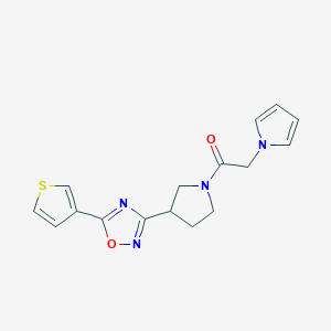 molecular formula C16H16N4O2S B2731606 2-(1H-吡咯-1-基)-1-(3-(噻吩-3-基)-1,2,4-噁二唑-3-基)吡咯烷-1-基)乙酮 CAS No. 2034370-91-5