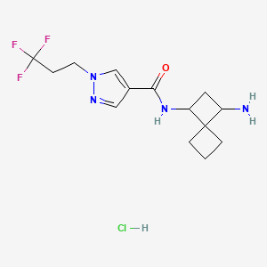 molecular formula C14H20ClF3N4O B2731608 N-(1-Aminospiro[3.3]heptan-3-yl)-1-(3,3,3-trifluoropropyl)pyrazole-4-carboxamide;hydrochloride CAS No. 2418673-36-4