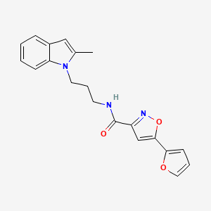 molecular formula C20H19N3O3 B2731610 5-(furan-2-yl)-N-(3-(2-methyl-1H-indol-1-yl)propyl)isoxazole-3-carboxamide CAS No. 1251580-09-2