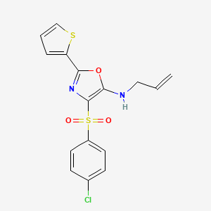 molecular formula C16H13ClN2O3S2 B2731611 4-(4-chlorophenyl)sulfonyl-N-prop-2-enyl-2-thiophen-2-yl-1,3-oxazol-5-amine CAS No. 627834-81-5