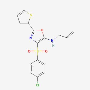 molecular formula C16H13ClN2O3S2 B2731611 4-(4-chlorobenzenesulfonyl)-N-(prop-2-en-1-yl)-2-(thiophen-2-yl)-1,3-oxazol-5-amine CAS No. 627834-81-5