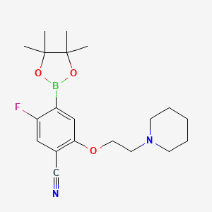 molecular formula C20H28BFN2O3 B2731612 5-Fluoro-2-[2-(piperidin-1-YL)ethoxy]-4-(tetramethyl-1,3,2-dioxaborolan-2-YL)benzonitrile CAS No. 2377608-91-6