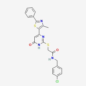 molecular formula C23H19ClN4O2S2 B2731619 N-(4-氯苄基)-2-((4-(4-甲基-2-苯基噻唑-5-基)-6-氧代-1,6-二氢嘧啶-2-基)硫)乙酰胺 CAS No. 1116065-52-1