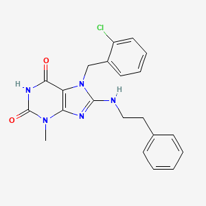 molecular formula C21H20ClN5O2 B2731624 7-(2-chlorobenzyl)-3-methyl-8-(phenethylamino)-1H-purine-2,6(3H,7H)-dione CAS No. 442864-97-3