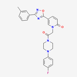 molecular formula C26H24FN5O3 B2731625 1-{2-[4-(4-fluorophenyl)piperazin-1-yl]-2-oxoethyl}-5-[3-(3-methylphenyl)-1,2,4-oxadiazol-5-yl]pyridin-2(1H)-one CAS No. 1326869-03-7