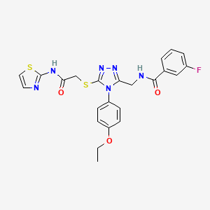 molecular formula C23H21FN6O3S2 B2731631 N-((4-(4-ethoxyphenyl)-5-((2-oxo-2-(thiazol-2-ylamino)ethyl)thio)-4H-1,2,4-triazol-3-yl)methyl)-3-fluorobenzamide CAS No. 394243-33-5