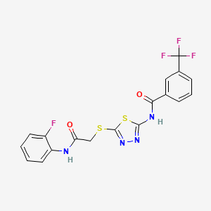 molecular formula C18H12F4N4O2S2 B2731632 N-(5-((2-((2-氟苯基)氨基)-2-氧代乙基)硫)-1,3,4-噻二唑-2-基)-3-(三氟甲基)苯酰胺 CAS No. 392298-61-2